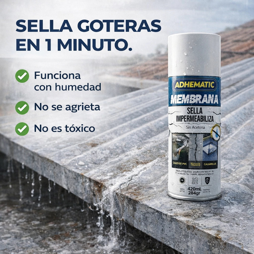 ADHEMATIC Spray Sellador Impermeable ¡Adios goteras y grietas sella todoo!
